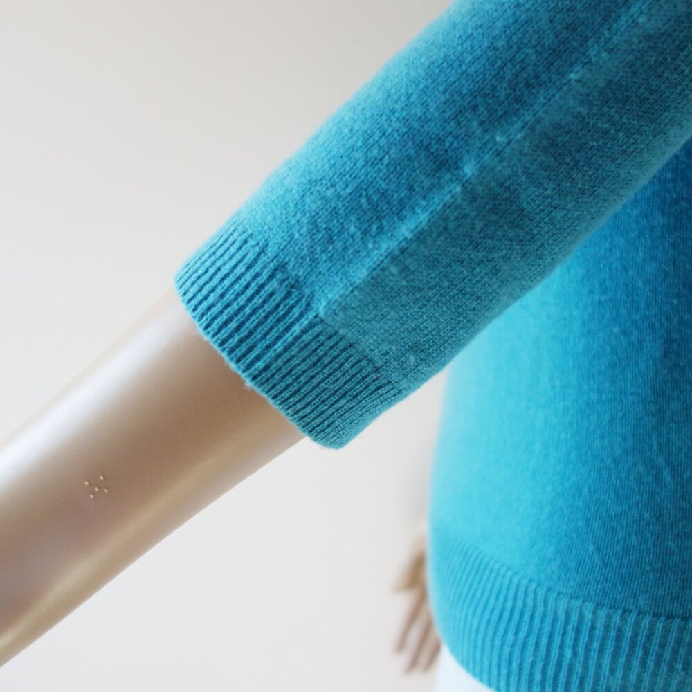 Talbots Aqua Blue Pure Cashmere 100% Crewneck Sweater 3/4 Sleeves (S Petite) EUC - Picture 8 of 10